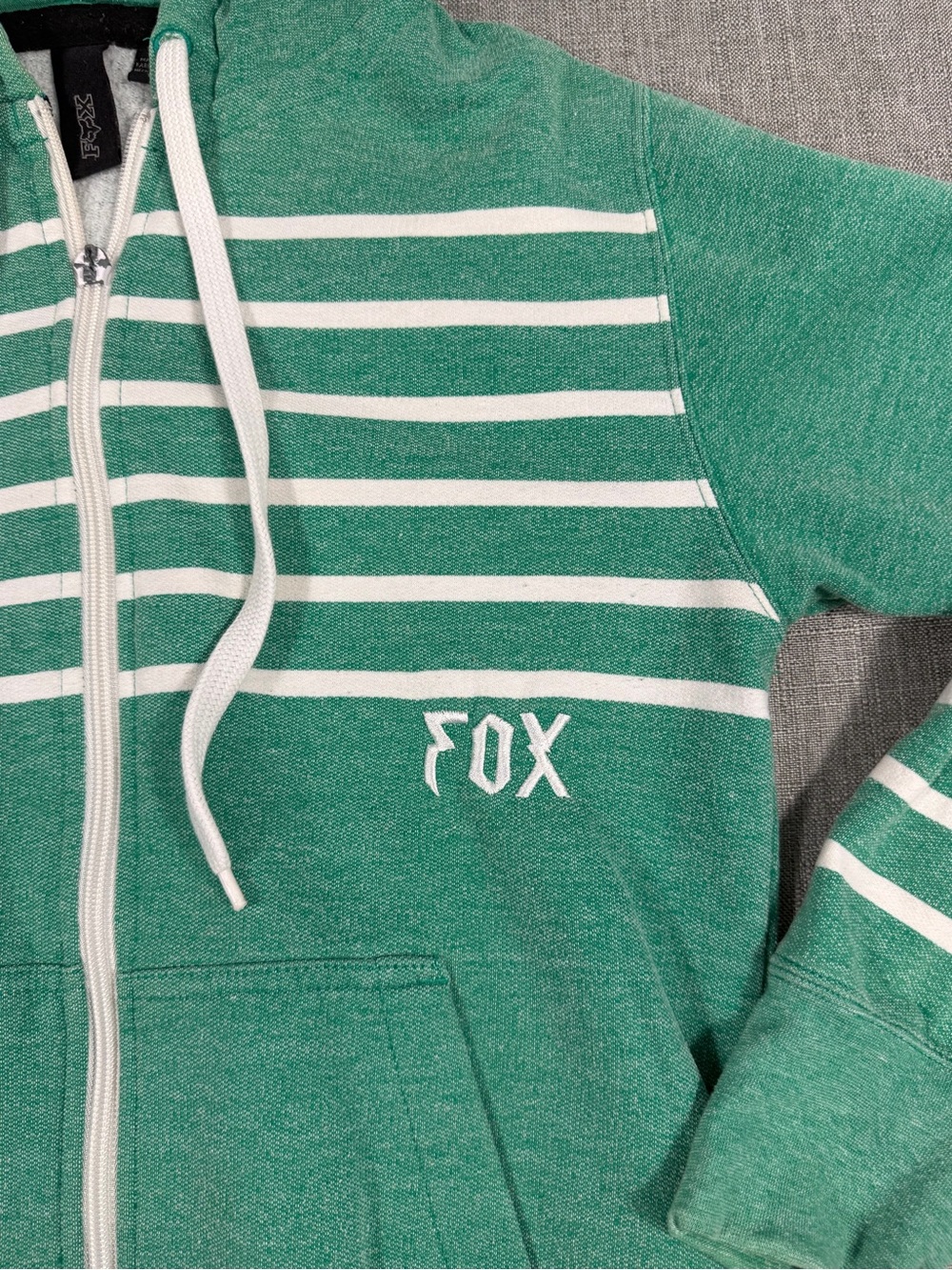 Fox Racing Hoodie Mens Small Green White Stripe Full Zip Logo Skate Moto - Picture 7 of 9
